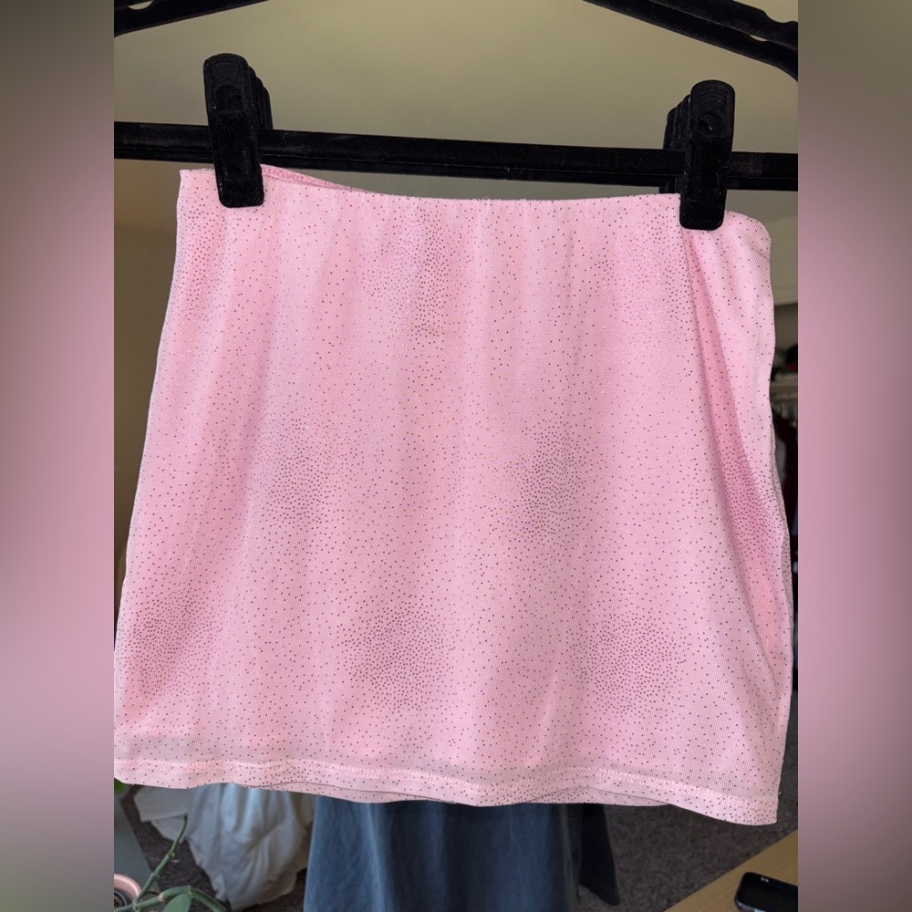 Lucy in the Sky Pink Glitter Mesh Mini Skirt